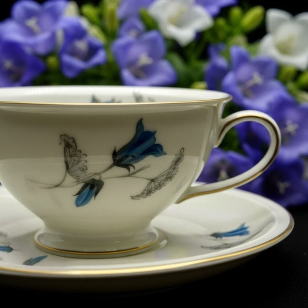 Rosenthal Winifred Teacup Saucer Selb Germany-Blue Bellflowers-Gold Trim-Vintage - Picture 3 of 10